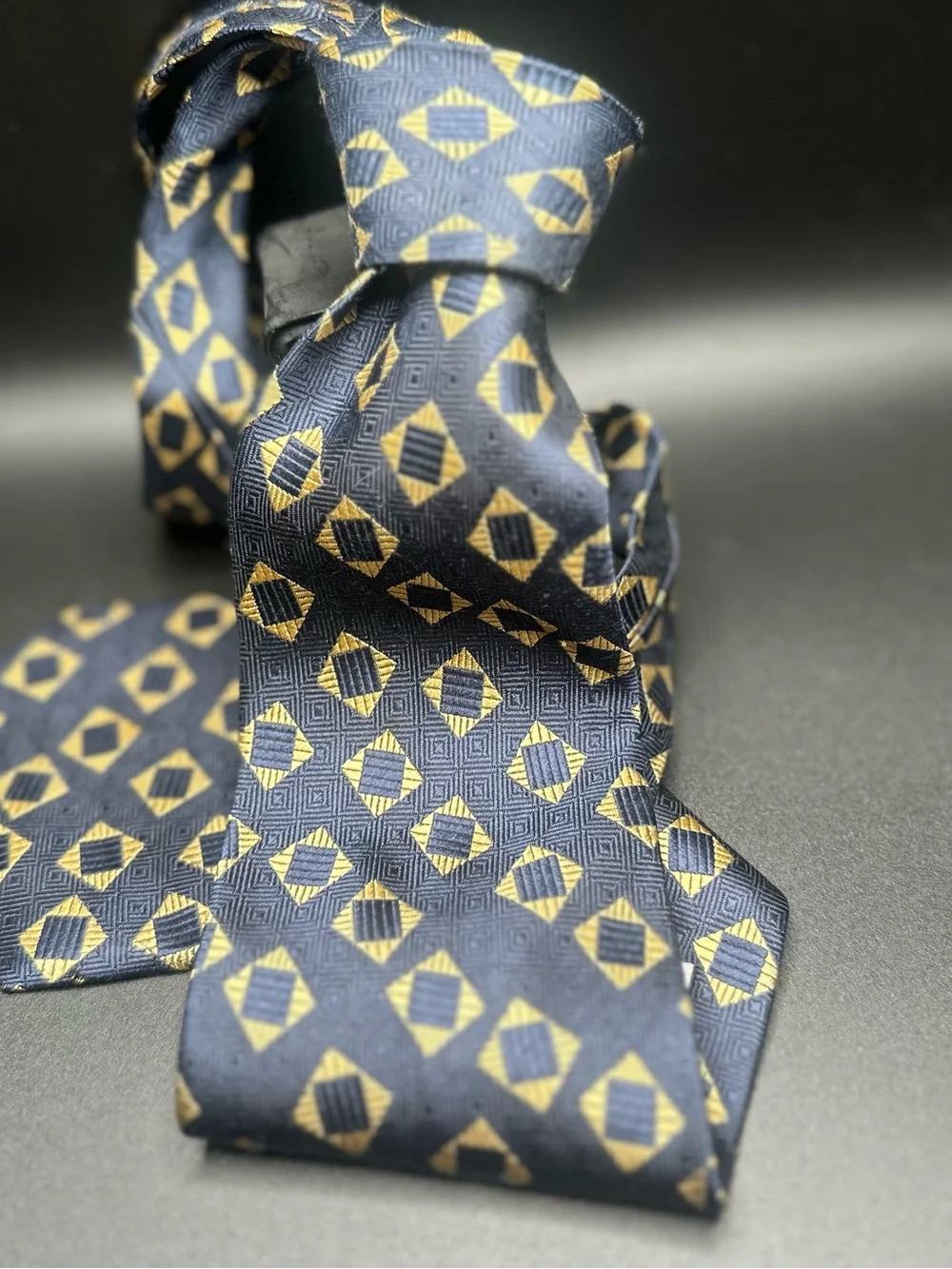 Pierre Balmain Couture — Navy & Gold Diamond Silk Tie